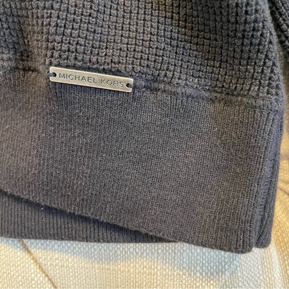 P: Michael Michael Kors Full Zip Black Cardigan waffle knit Sweater Sz L - Picture 4 of 9